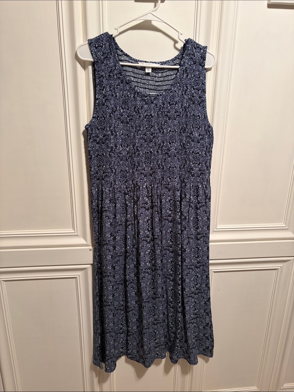 croft & barrow Navy Blue Printed Smocked Midi Dress